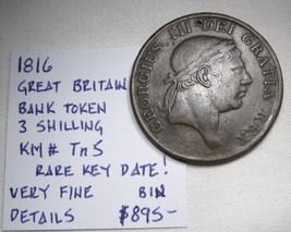 1816 Great Britain Bank Token 3 Shilling KM# Tn5 RARE Key Date!! AN529 - $886.05