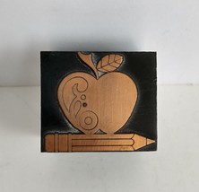 VTG Printing Letterpress Printer Type Block Apple Pencil Teacher School Metal - £12.82 GBP