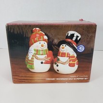 Kirkland’s Christmas Snowman Ceramic Salt &amp; Pepper Shaker Set In Original Box - £12.55 GBP