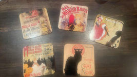 Moulin Rouge Paris Jane Avril Chat Noir ect. vintage coasters set of 5 - $10.84