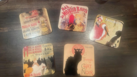 Moulin Rouge Paris Jane Avril Chat Noir ect. vintage coasters set of 5 - £8.53 GBP