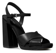 MICHAEL Michael Kors Alexia Platform Block Heel Sandals, Multi Sizes Black Leath - £95.88 GBP
