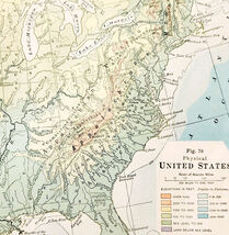 1920 United States Map Physical Elevations Topo Centerfold Vintage USA DWQ6 - $553.22 MXN