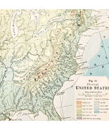 1920 United States Map Physical Elevations Topo Centerfold Vintage USA DWQ6 - $42.03 CAD
