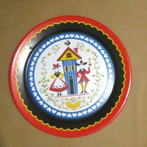 Vtg Pennsylvania Dutch Folk 19&quot; Round Metal Serving Tray Party Amish Decor - $130.77 MXN
