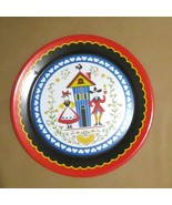 Vtg Pennsylvania Dutch Folk 19&quot; Round Metal Serving Tray Party Amish Decor - €5,89 EUR