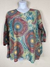 Multiples Womens Plus Size 1X Colorful Circle Knit V-neck Blouse 3/4 Sleeve - £14.18 GBP
