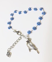 Daisy Blue Bird Bracelet Silver White Dainty Trendy Style New Heart Charm - £12.38 GBP