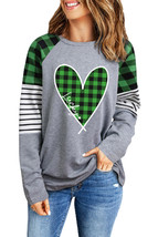 Green Lucky Plaid Heart Striped Color Block Long Sleeve Top - $17.56