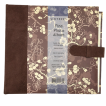 Sixtrees Fine Photo Album Dark Brown Hand Stitched Suede Floral Tab Clos... - $32.76