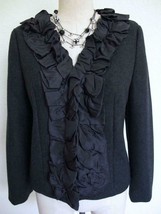 J. Crew Wool Chimera Jacket Blazer 4 Pleated Silk Ruffle Heather Charcoal Gray - £27.88 GBP