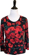 Premise Cardigan Sweater Size Large Black Red Green Floral Button Up Womens - $31.68