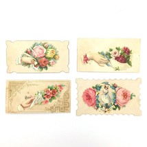 VICTORIAN CALLING CARD - hidden name embossed diecut woman hand flowers colorful - $15.00