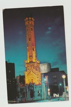 Postcard IL Illinois Chicago Old Water Tower at Night 1958 Chrome Used - $4.95