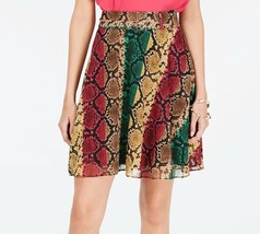 INC Womens 4 Pink Green Brown Rainbow Python Print Belted Mini Skirt NWT - £19.31 GBP