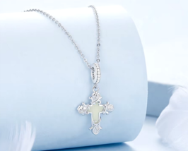 Exquisite Platinum 925 Sterling Silver Glow In The Dark Cross Charm Pendant - £27.02 GBP