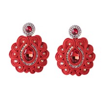 Soutache Handmade Big Drop earrings for women Bright colors Unique Fashion jewel - £18.50 GBP