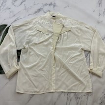 Suzelle Womens Vintage 90s Western Blouse Top Size 12 Cream Leather Trim... - $25.73