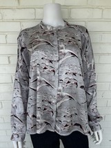 Koch Satin Tunic Blouse Blouse Long Sleeve Flamingos Oversized Size Small - $74.45