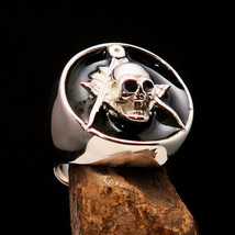 Excellent crafted Men&#39;s Lodge Ring Black Masonic Skull Seal - Sterling Silver - £65.95 GBP