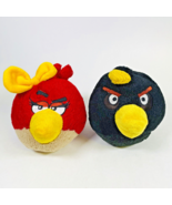 Angry Birds 5” Plush Lot Red Girl w/ Bow &amp; Black Bird No Sound Commonwea... - $19.16 CAD