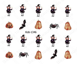 Nail Art Water Transfer Stickers Decal Halloween bat witch pumpkin hat KoB-1346 - £2.38 GBP