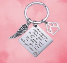 Sympathy Key Chain with Dog Paw and Angel Wings Charms - £6.92 GBP