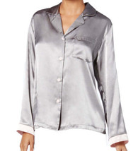 Linea Donatella Womens Satin Notch Collar Top Size Large Color Grey/Pink - £23.79 GBP