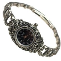 Ladies Sterling Silver 925 &amp; Marcasite Wristwatch, Nice, Needs Battery 7.5” - $183.75
