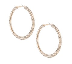 Clear Rhinestone Gold Plated Saddleback Earring Women Party Jewelry 80mm Hoop - £34.46 GBP