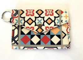 New Handmade Canvas Red Ivory Mosaic Tile Keychain Envelope Wallet 4.5&quot; x 3.5&quot; - £11.59 GBP
