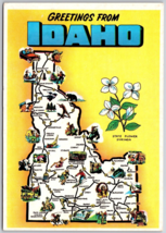 Postcard Greetings From Idaho State Map With State Flower Syringa - £3.78 GBP