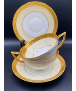 Minton 2x tea cup &amp; saucer. Bone china, white, cream &amp; gold bands.  VTG ... - £37.99 GBP
