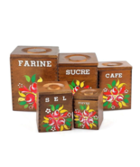 Kitchen canister set vtg flour sugar coffee pepper salt French kitchen a... - $106.53 CAD