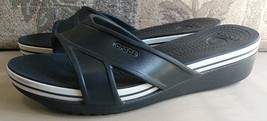 Crocs Womens Size 8 Cyprus Wedge Sandals Black White Criss Cross Strap S... - $23.75