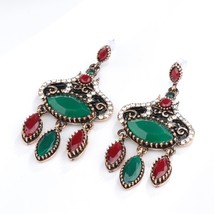 Turkish Bohemian Jewelry For Women Black Enamel Drop Earrings Mosaic Blue Resin  - £6.62 GBP