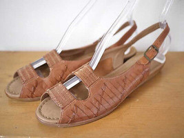 Vintage 80s Brazilian LEATHER Sling Woven SANDALS 8 N 38.5 - $707.07 MXN