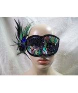 Glitter Harlequin Eye Mask w/ Peacock Feathers Masquerade Ball Venetian ... - $20.98 CAD