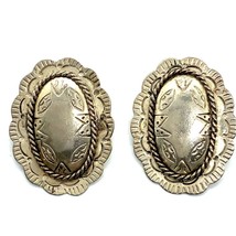Vintage Sterling Silver 925 Southwestern Artisan Style Large Oval Post Earrings - £74.53 GBP