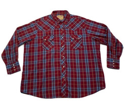 Wrangler Western Pearl Snap Shirt Cowboy Red Plaid Mens 2XL Long Sleeve - £11.59 GBP