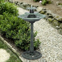 Tall Outdoor 3-Tiered Pedestal Water Fountain and Birdbath, Green - £71.36 GBP