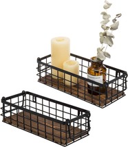 Mygift Wall Mounted Or Tabletop Rustic Black Metal Wire And Burnt Wood, Set Of 2 - £35.96 GBP