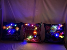 Christmas Pillow, Set 3 Pcs, Glowing Pillowcase, Light Up Pillow, Santa ... - $15.00