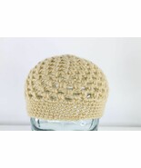 NOS Vintage 70s Streetwear Crochet Knit Flower Skull Beanie Hat Brown Wo... - $34.60