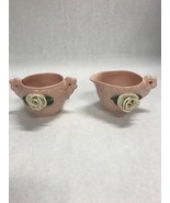 Pink rose CAPODIMONTE creamer sugar pottery set 2 pc. VINTAGE Italy - £33.18 GBP