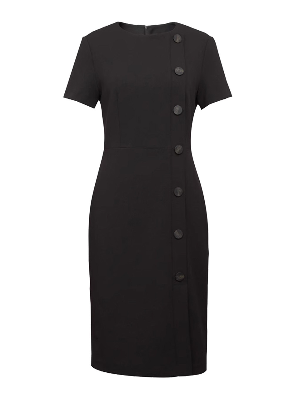 Celeb Style Amal Clooney Inspired Short Sleeve Button Little Black Midi Dress Item image 3