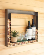 Rustic Metal Cork Holder Wall Bar Wine Shelf Rack Wall Mounted Bottle Display - £63.30 GBP