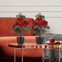 Artificial Rose Flowers 15 Inch Red Roses 2 Plants With Black Pot Home D... - $67.73 CAD