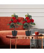 Artificial Rose Flowers 15 Inch Red Roses 2 Plants With Black Pot Home D... - $67.75 CAD