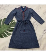 Lady Carol Vintage Sheath Dress Size S Blue Red Tie Waist 3/4 Sleeve But... - €28,88 EUR